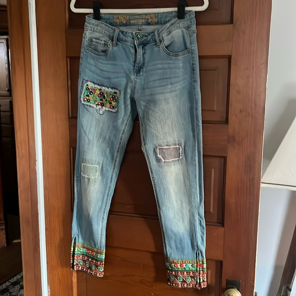 Desigual Light Blue Embroidered Ankle Jeans